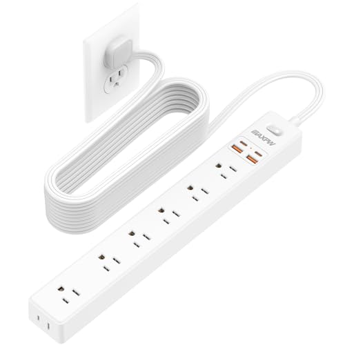 15 Ft Power Strip Surge Protector - 7 Outlets 4 USB Ports (2 USB C), Ultra Thin Flat Extension Cord & Flat Plug, 1700 Joules, Wall Mount, Desk Charging Station for Home Office Dorm, White - color: White, size: 15 Ft