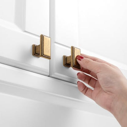 KOOFIZO 10 Pack Antique Brass Cabinet Knobs Brass Drawer Knobs K07 Rectangular Single Hole Cabinet Pulls for Cabinets Drawers Dresser Cupboard Bedroom Closet Bathroom Vanity - color: Antique Brass, size: Knob 01 - 10Pcs