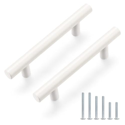 Probrico 5 Pack Hole Centers (76mm) 3inch White Kitchen Cabinet Handles Stainless Steel White Cabinet Pulls Euro Style Pull Handle for Cabinets and Drawers Total Length 5inch - color: White, size: Hole Centers: 3"