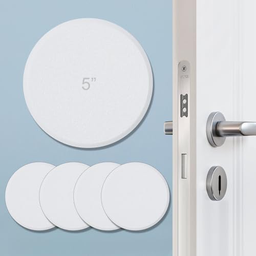 HOME MASTER HARDWARE 5" Wall Protector Round, 5 Pack Doorknob Wall Shield Guard Door Stop, Rigid Vinyl Hard Wall Protection Pads White with Self Adhesive Sticker - color: Round, size: 5 inch - 5 Pack