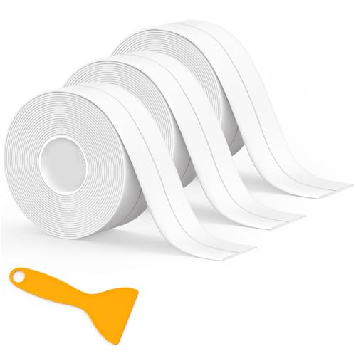 Caulk Tape Waterproof Self Adhesive, 3 Rolls Toilet Caulk Sealing Strip, Bathtub Caulking Sealant Tape for Kitchen, Bathroom, Countertop, Sink, Floor Wall Edge Protector(1.5" x 10.5Ft) - style: 3Pcs-White