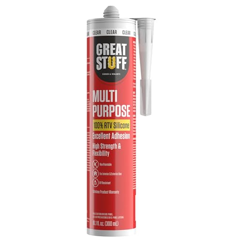 Great Stuff 100% Silicone Caulk - Clear RTV Silicone Sealant, All Purpose Sealant, Outdoor Caulking Weatherproof, Silicone Caulk Clear, Bathroom Caulk, Silicone Sealant, 10.1 oz