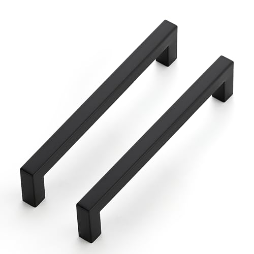 JOY DECOR Cabinet Handles, Black Cabinet Pulls, 2 Pack Kitchen Closet Handles 6-1/4 Inch, Square Drawer Pulls Stainless Steel Drawer Hardware, 160mm Hole Centers - color: Black, size: 6-1/4 In Hole Center