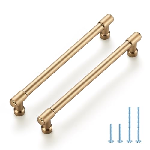 JOY DECOR 2 Pack 6-1/4 Inch Champagne Bronze Cabinet Handles Modern Dresser Drawer Pulls Kitchen Cabinet Hardware for Cupboard Door Handles - color: Champagne Bronze, size: 6-1/4 In Hole Center