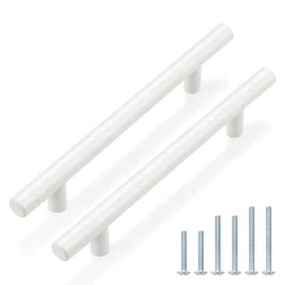 Probrico 5 Pack| White Cabinet Pulls 5 Inch T Bar Euro Style Handles Kitchen Cupboard Stainless Steel Modern Cabinet Hardware - color: White, size: hole center 5"