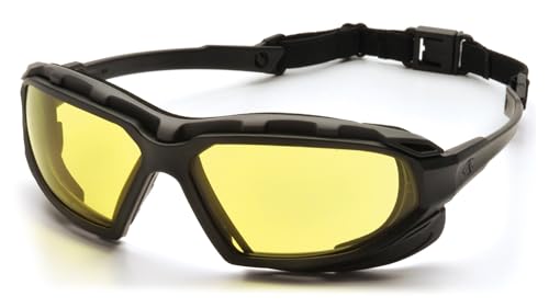 Pyramex Safety Highlander XP Eyewear, Frame/Indoor-Outdoor Mirror Anti-Fog Lens - color: Black-gray Frame/Amber Anti-fog Lens, size: Universal Fit