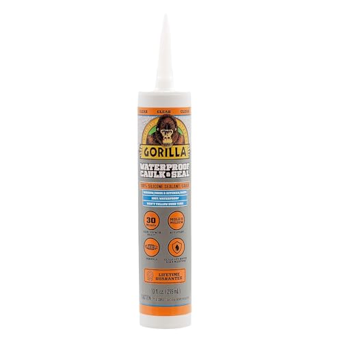 Gorilla Waterproof Caulk Seal 100% Silicone Sealant, 10oz Cartridge, Clear (Pack of 1)+ ADESIVE Sticker ADVENTURE HOME