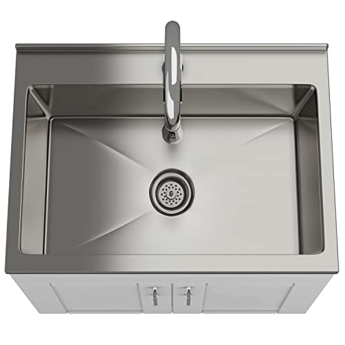 SIMPLIHOME Modern Wide Shaker All-in-One 28 inch Wide Utility Sink and Laundry Cabinet in Pure White Finish, Transitional Stainless Steel Sink Cabinet for Laundry Rooms with High-Arch Chrome Faucet - color: White, size: 28 Inch