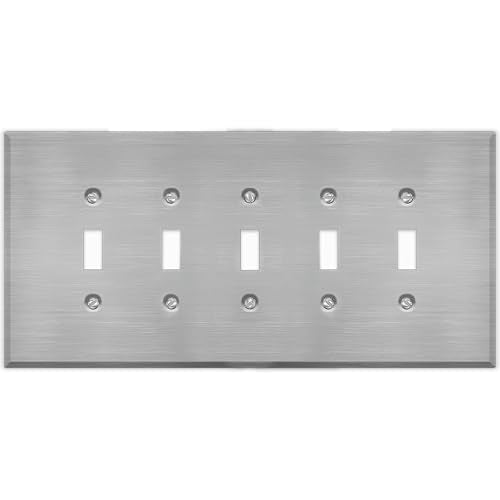 5-Gang Oversized Toggle Switch Stainless Steel Wall Plates – 5.5" x 11.5" Decorative Covers for Outlets, Switches, and Rotary Dimmers | 5-Gang Oversized Toggle Switch Faceplate - color: Toggle Switch, size: 5 Gang