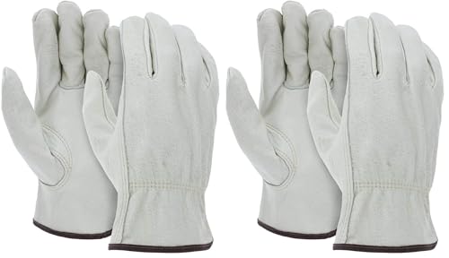 ATERET 12 Pairs X-Large Heavy Duty Durable Cowhide Leather Work Gloves I Driver Gloves for Truck Driving, Warehouse, Gardening, Farming (Pack of 2) - size: X-Large (Pack of 24)