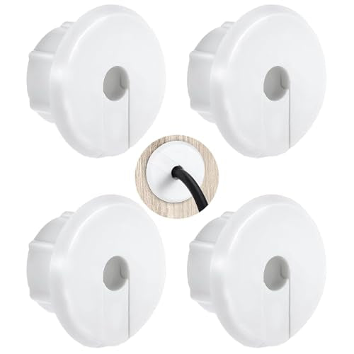 4-pcs Wall Hole Cable Conduit with 0.8cm Plastic Conduit Cover, Compatible Wall Hole Wiring kit, Wall Conduit Hole Ring (White) for Cable and Wire Furniture