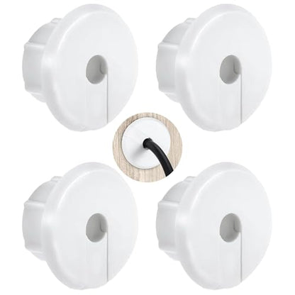 4-pcs Wall Hole Cable Conduit with 0.8cm Plastic Conduit Cover, Compatible Wall Hole Wiring kit, Wall Conduit Hole Ring (White) for Cable and Wire Furniture