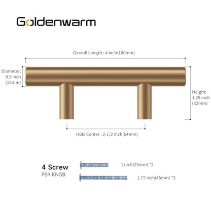 Goldenwarm 5 Pack Champagne Bronze Cabinet Pulls Bronze Drawer Pulls 2-1/2 inch(64mm) Champagne Drawer Handles Brushed Gold Cabinet Handles Kitchen Dresser Door Handware - color: Champagne Bronze, size: 2-1/2in Hole Centers