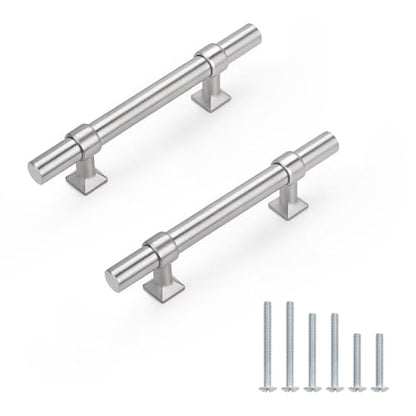 knobelite 5 Pack Hole Centers 3 inch Brushed Nickel Cabinet Pulls Stainless Steel Kitchen Cabinet Handles T Bar Hardware Pull Handle for Cabinets Dressers Closets - color: Brushed Nickel, size: Hole Centers: 3inch