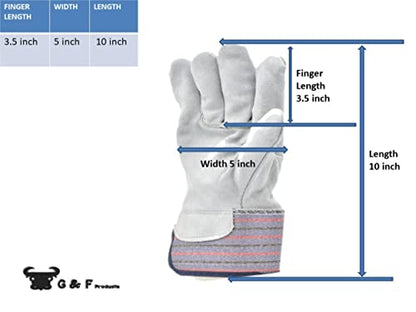 G & F Products Cowhide Leather Work Gloves with Suede Finish Palm rubberized safety cuff, 5 Pairs - size: Large (Pack of 5), style: Safety Cuff Regular Grade
