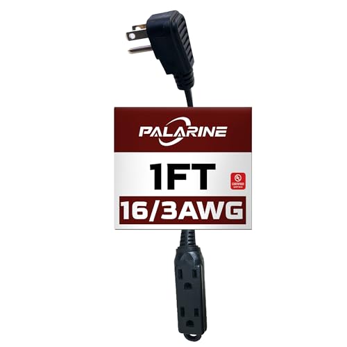 Flat Plug Extension Cord with 3 Outlets Extender, Indoor Extension Cord Power Strip, 16 Gauge 1FT Black 3 Prong, 16/3 SPT-3 13A, UL Listed - color: Black, size: 1 FT