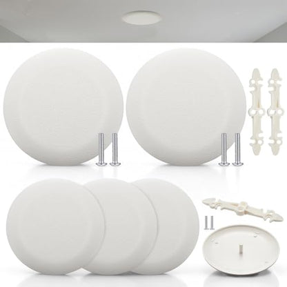 Relaxweex 6 Pack Ceiling Cover Plate, 5.4 Inch White Round Electrical Box Cover for 3-1/2 or 4 Octagonal Junction Box, Screw-in Invisible Mount, Conceals Ceiling Holes Unused Outlets