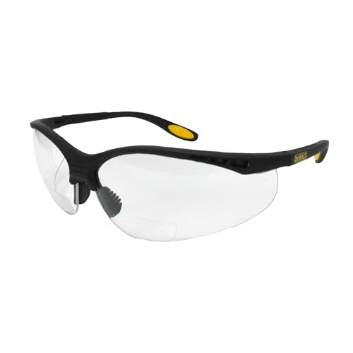 DEWALT DPG59-125C Reinforcer Rx-Bifocal 2.5 Clear Lens High Performance Protective Safety Glasses with Rubber Temples and Protective Eyeglass Sleeve - size: Rx-Bifocal 2.5
