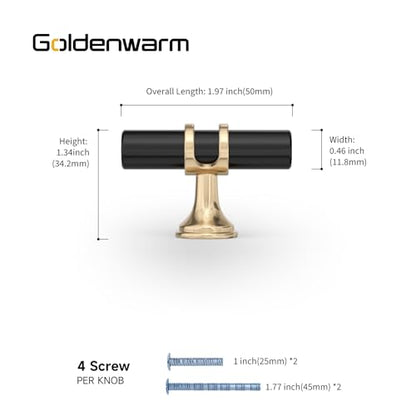 goldenwarm 10 Pack Black and Gold Cabinet Knobs Black Cabinet Handles Brushed Gold Drawer Knobs Brushed Brass Drawer Pull Handles Kitchen Dresser Hardware for Bedroom Cupboard - color: Black and Gold, size: 10 Pack