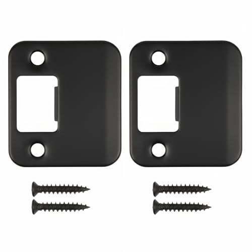 Deadbolt Strike Plate – Extended Lip Door Knob Strike Plate, Reinforced Door Lock Reinforcement Latch Plate, Compatible with Standard Deadbolt Latches - 2 Pack (Black, 2-1/4" x 1-11/16") - color: Black, size: 2-1/4" x 1-11/16"
