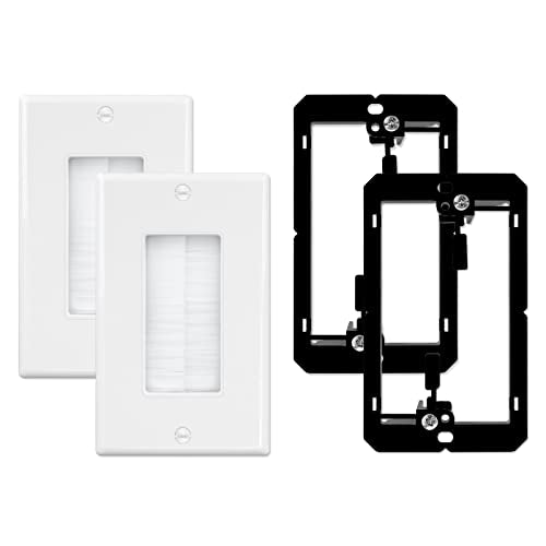 Iwillink Brush Wall Plate with Low Voltage Mounting Bracket 2-Pack, Cable Pass Through Insert for Wires, Single Gang Cable Access Strap, Wall Socket for HDTV, Home Theater Systems - color: white