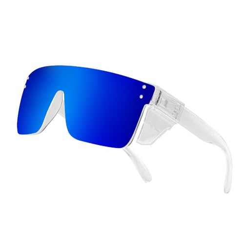 Z87 Polarized Wraparound Safety Sunglasses, UV400 Protective Eyewear for Work and Outdoors - color: Clear Blue Mirror