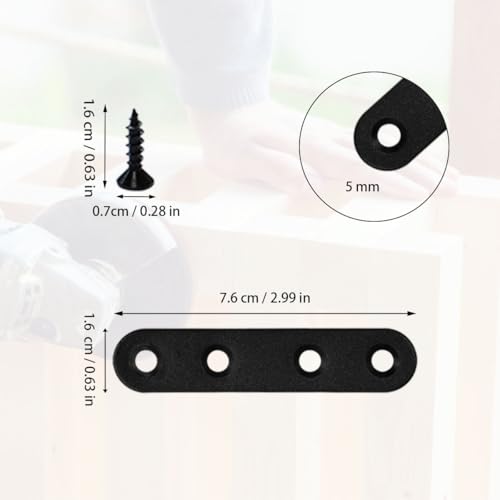 12 Pcs Black Straight Brace, Flat Straight Bracket with Screws, 2.99 x 0.63 Inch Repair Bracket, for Tables, Cabinets, Bookshelves - color: Black