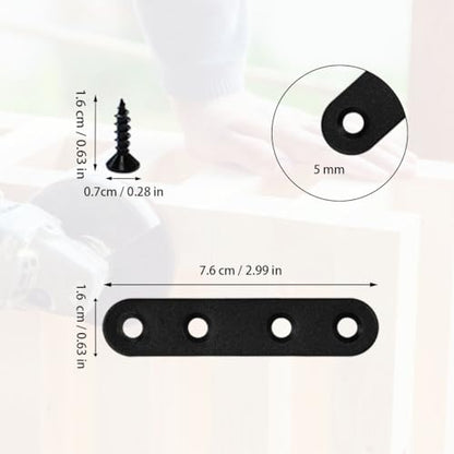 12 Pcs Black Straight Brace, Flat Straight Bracket with Screws, 2.99 x 0.63 Inch Repair Bracket, for Tables, Cabinets, Bookshelves - color: Black