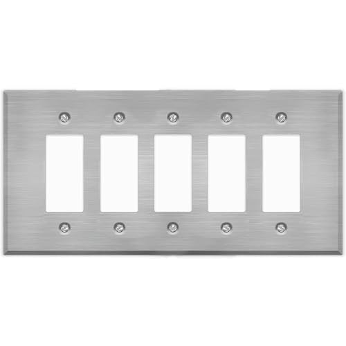 Oversized Stainless Steel Outlet Covers, 5-Gang Rocker Cover, 5.5" x 11.50" Jumbo Decorator Wall Plate, Stainless Steel Metal, Corrosive Resistant, Matching Screws Included, Made in USA - color: Rocker Switch, size: 5 Gang