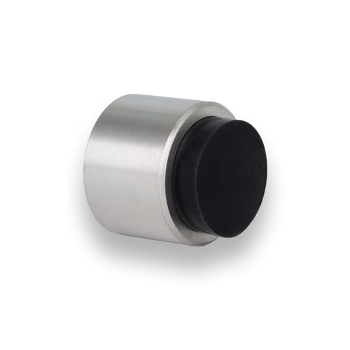 EVI Door Stoppers | Stainless Steel Door Handle Stopper - Adhesive and Screw Fastening - Black Protector Rubber - 1.1x1.1In Wall Doorstop - color: Stainless Steel Matte - Black Rubber
