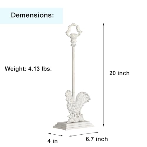 Heavy Duty Cast Iron Rooster Door Stopper, 20 Inch Tall Door Stop with Rod & Handle for Home, Farmhouse, Office - Rustic Décor - size: Distressed White - Rooster