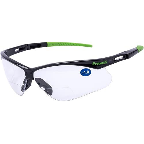 ProtectX Classic Safety Glasses, Anti-Fog Scratch Resistant Lenses, Protective Eyewear for Work, Indoor/Outdoor, ANSI Z87.1 - color: Evergreen Bifocal Reading 1.0