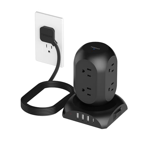 TESSAN Surge Protector Power Strip Tower, Flat Plug Extension Cord 10 Ft with 8 AC Multiple Outlets 4 USB Ports (1 USB C), 1050J Protection Desk Charging Station for Home, Office, Dorm Room, Black - color: Black