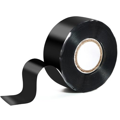 Self Fusing Silicone Tape 1 in x 16.4' Black Waterproof Rubber Leak Proof Sealing Silicone Rubber Self-amalgamating Tape for Emergency Hot and Cold Water Pipe Repairs and Tool Fixation - size: 1 Roll - 16.4 ft - Black - 20 mil Thickness