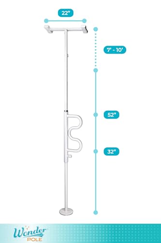 Stander Wonder Pole, Security-Pole and Curve Grab Bar, Tension Mounted Floor to Ceiling Transfer-Pole for Seniors, Elderly Adults, Bathroom Safety Assist and Stability Rail, White - color: Iceberg White