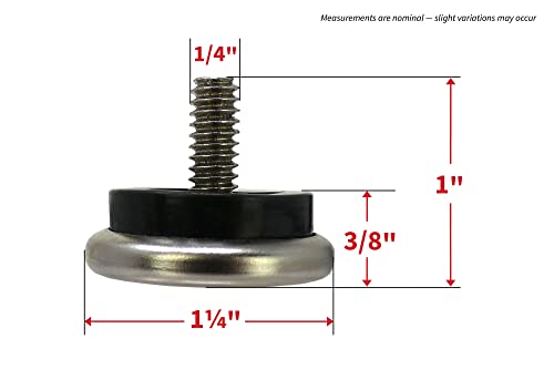 Shepherd Hardware 9451 1-1/4-Inch Threaded Stem Furniture Glides, 1/4-Inch Stem Diameter, Metal Base with Rubber Cushion, 4 Count (Pack of 5),Silver - size: 1-1/4-Inch (Pack of 5)