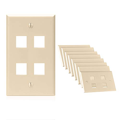 Cmple - 4 Port Keystone Wall Plate Ivory (10 Pack) with Standard Size Keystone Jack Plate Insert 1 Gang Ethernet Wall Plate for RJ45 Keystone, Modular Inserts - color: 4 Port Ivory, size: 10 Pack