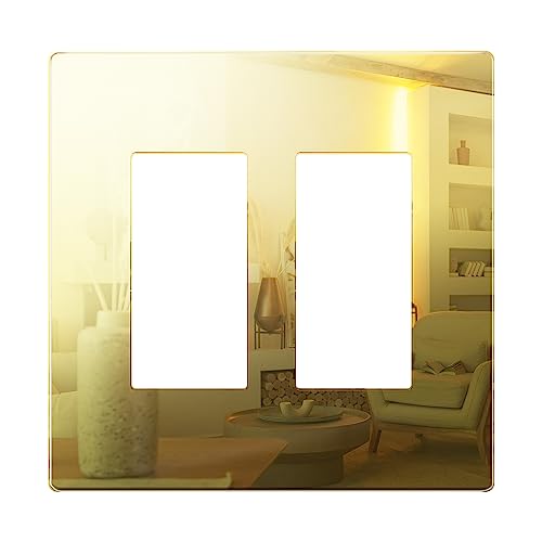 LIDER Double Decorator Wall Plate, Impact Resistant, Mirrored Acrylic, Plexiglass, Reflective Finish, Modern Upgrade, Screwless Light Switch/Outlet Cover, Mid-Size 2-Gang 4.88" x 4.92", Acrylic Gold - color: Acrylic Gold, size: 2 Gang