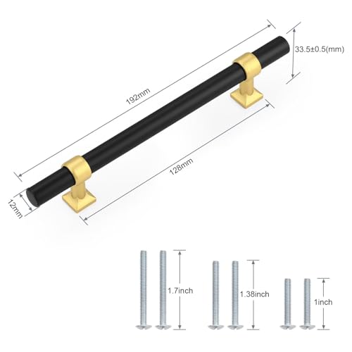 5Pack Hole Centers 5inch(128mm) Black Cabinet Handles with Brushed Brass Base T Shaped Kitchen Cabinet Pulls Hardware Pull Handle for Cabinets Dressers 7.5inch Total Length - color: Black with Brushed Brass Base, size: Hole Centers: 5inch