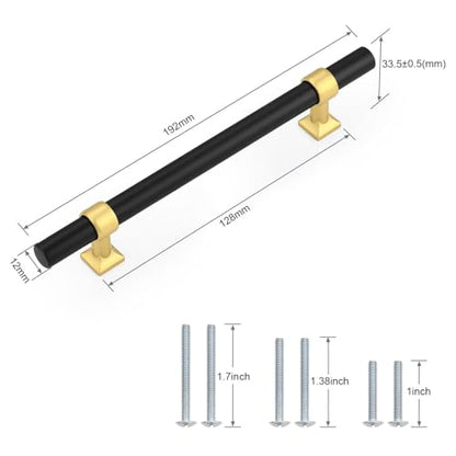 5Pack Hole Centers 5inch(128mm) Black Cabinet Handles with Brushed Brass Base T Shaped Kitchen Cabinet Pulls Hardware Pull Handle for Cabinets Dressers 7.5inch Total Length - color: Black with Brushed Brass Base, size: Hole Centers: 5inch