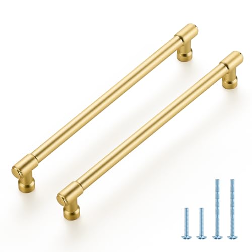 JOY DECOR 2 Pack 7-1/2 Inch Brushed Gold Cabinet Handles Modern Dresser Drawer Pulls Kitchen Cabinet Hardware for Cupboard Door Handles - color: Brushed Gold, size: 7-1/2 In Hole Center