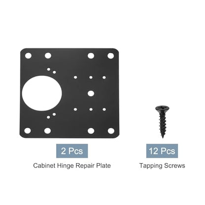 uxcell Cabinet Hinge Repair Plate, 2 Set 90mm/3.54" Stainless Steel Kitchen Cupboard Door Hinge Repair Plate Kit Includes Fixing Screws for Wooden Kitchen Cabinet Doors, Black - color: Black