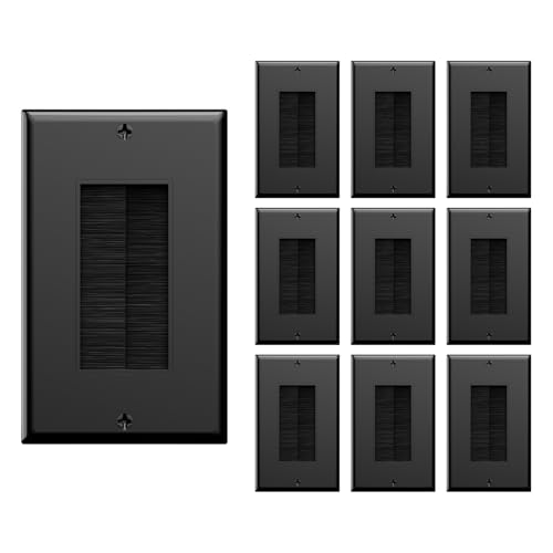VCE Brush Wall Plate 10-Pack, Cable Pass Through Insert for Low Voltage Wires, Single Gang Cable Outlet Cover, In-Wall Management for Mount TV, Black - color: Black