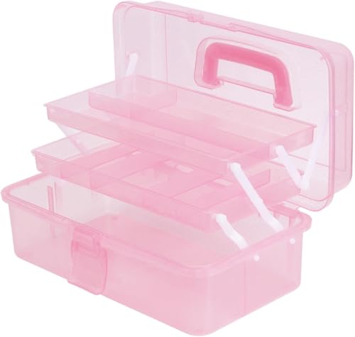 Saim Small Parts Organizer, 3-Layer Storage Box with Fixed Compartments, Ready-to-Use Portable Makeup & Hair Accessories Case, Craft Organizer for Girls Teens College Dorm - Light Pink - color: Light Pink