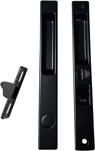 Sliding Glass Patio Door Lock Handle Set, Non-Keyed, Flush Mount, with Nite Lock,C Cam, and Keeper, White, 6-9/16" Screw Hole | Sliding Door Handle Replacement Hardware Repairs (DL-504) (Black) - color: Black