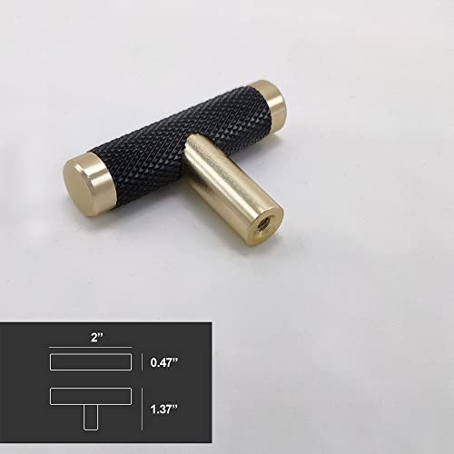 10 Pack 2 Inch Cabinet T Knob Aluminum Knob for Drawer Pulls Gold and Black Oxidation Finish with Diamond Pattern - color: TGold Black, size: 2 Inch