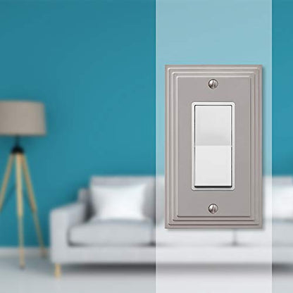 Amerelle 84RN Steps Single Rocker Cast Metal Wallplate in Satin Nickel, 1 Rocker - color: Satin Nickel, size: 1 Rocker