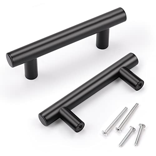 KNOBWELL 6 Pack 2-1/2 in Drawer Pulls Black, T Bar Round Black Handles for Kitchen Cupboard Bathroom Vanity Dresser Drawer, Overall Length 4 Inch - color: Black, size: 2 1/2inch(64mm)
