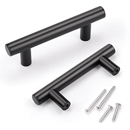 KNOBWELL 6 Pack 2-1/2 in Drawer Pulls Black, T Bar Round Black Handles for Kitchen Cupboard Bathroom Vanity Dresser Drawer, Overall Length 4 Inch - color: Black, size: 2 1/2inch(64mm)