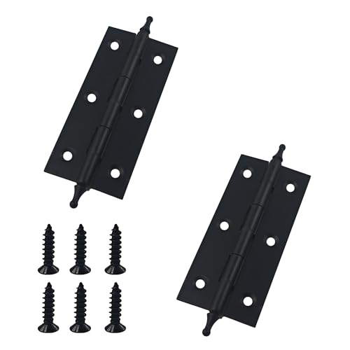 3.5 Inch Antique Style Solid Brass Butt Hinges with Ball Finials, Black Plated Butt Hinges with for Furniture Cabinet Drawer Door, 2PCS - size: 3.5 Inch